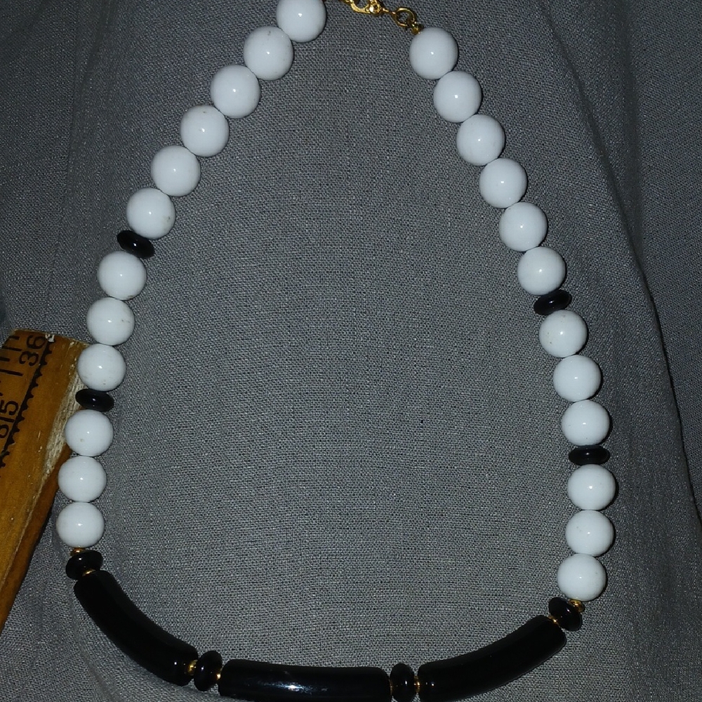 Vintage MONET Black and White Beaded Necklace